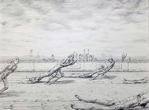 Tom Torluemke, Drag Race, Graphite on paper, 22 x 30